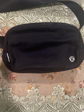 lululemon athletica Black Belt Bag with Silver Logo